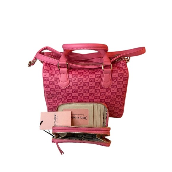 Juicy Couture Fame Satchel & Miss Juicy Double Med Zip Wallet Pink Lemonade NWT - Picture 2 of 6